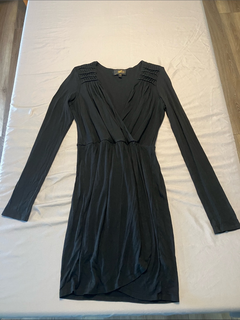 Akiko Black Long-Sleeve Wrap-Style Dress